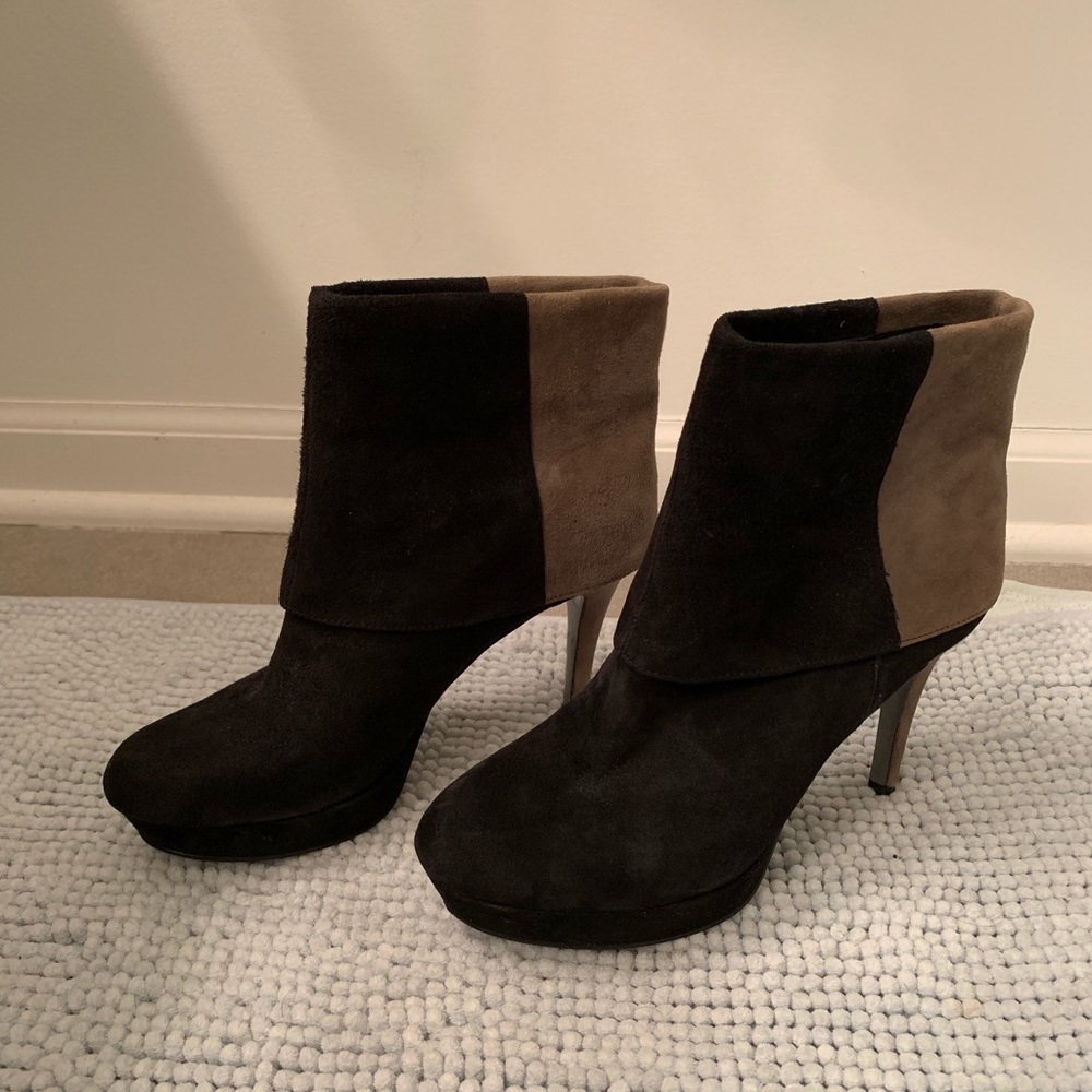 Black and Grey Suede Heeled Booties